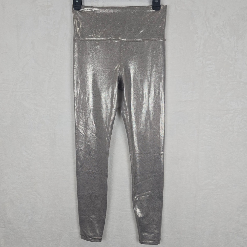 Athleta Elation Shine Tight Leggings Metallic Silver High Rise 824545 Small S P